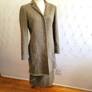 Anne Klein 2 Pc Tweed Skirt Suit / Olive Green • Jacket Sz 8 • Skirt Size 10